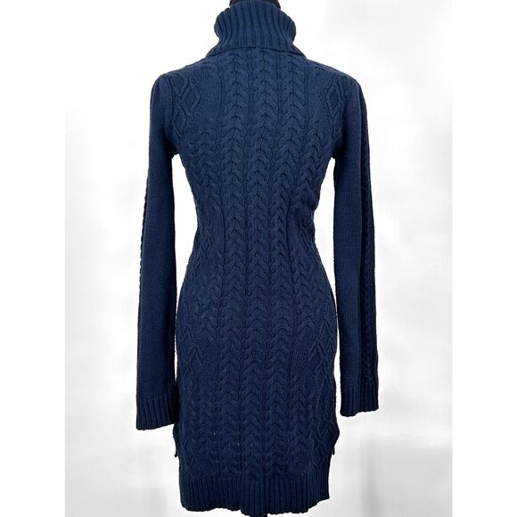 Vintage Y2K BCBG Cable Knit Sweater Dress Womens Euro Turtleneck Navy Blue Small - Picture 5 of 10